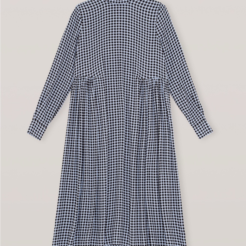 Ganni Black and White Gingham Long Sleeve Midi Dress